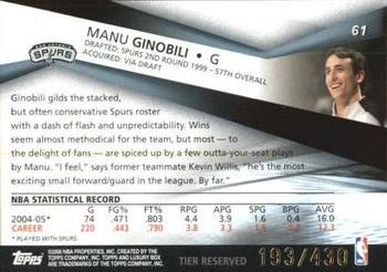 2005-06 Topps Luxury Box - Tier Reserved #61 Manu Ginobili Back