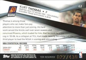2005-06 Topps Luxury Box - Tier Reserved #62 Kurt Thomas Back