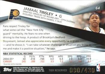2005-06 Topps Luxury Box - Tier Reserved #64 Jamaal Tinsley Back