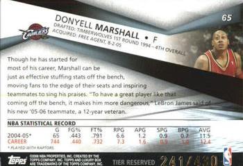 2005-06 Topps Luxury Box - Tier Reserved #65 Donyell Marshall Back