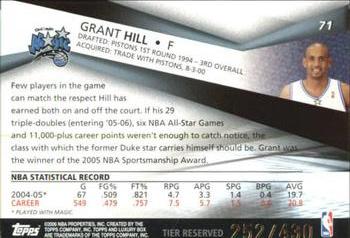 2005-06 Topps Luxury Box - Tier Reserved #71 Grant Hill Back
