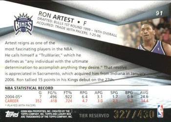 2005-06 Topps Luxury Box - Tier Reserved #91 Ron Artest Back