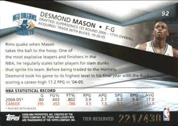 2005-06 Topps Luxury Box - Tier Reserved #92 Desmond Mason Back