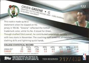 2005-06 Topps Luxury Box - Tier Reserved #122 Orien Greene Back