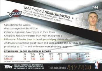 2005-06 Topps Luxury Box - Tier Reserved #144 Martynas Andriuskevicius Back