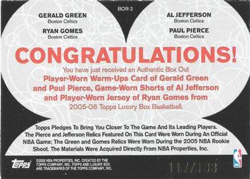 2005-06 Topps Luxury Box - Box Out Quad Relics #BOR-2 Gerald Green / Al Jefferson / Ryan Gomes / Paul Pierce Back