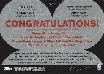 2005-06 Topps Luxury Box - Box Out Quad Relics #BOR-8 Ike Diogu / Jason Richardson / Baron Davis / Chris Taft Back