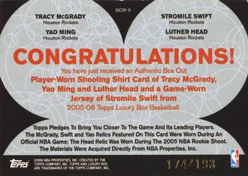 2005-06 Topps Luxury Box - Box Out Quad Relics #BOR-9 Tracy McGrady / Stromile Swift / Yao Ming / Luther Head Back