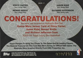 2005-06 Topps Luxury Box - Box Out Quad Relics #BOR-17 Vince Carter / Jason Kidd / Nenad Krstic / Richard Jefferson Back
