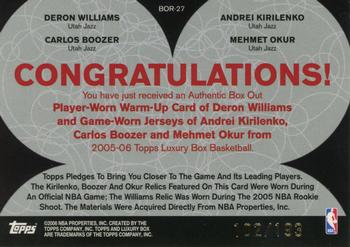 2005-06 Topps Luxury Box - Box Out Quad Relics #BOR-27 Deron Williams / Andrei Kirilenko / Carlos Boozer / Mehmet Okur Back