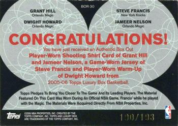 2005-06 Topps Luxury Box - Box Out Quad Relics #BOR-30 Grant Hill / Steve Francis / Dwight Howard / Jameer Nelson Back