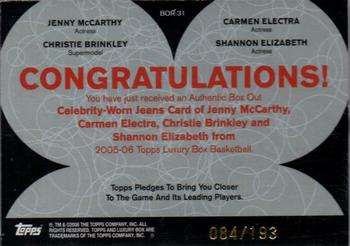 2005-06 Topps Luxury Box - Box Out Quad Relics #BOR-31 Jenny McCarthy / Carmen Electra / Christie Brinkley / Shannon Elizabeth Back