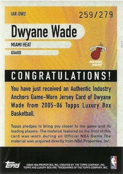 2005-06 Topps Luxury Box - Industry Anchors Relics #IAR-DW2 Dwyane Wade Back