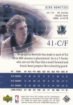 2001-02 Upper Deck Honor Roll #16 Dirk Nowitzki Back