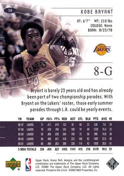 2001-02 Upper Deck Honor Roll #38 Kobe Bryant Back