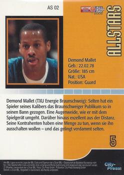 2003 City-Press BBL Playercards - Allstars #AS02 Demond Mallet Back