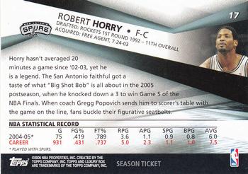 2005-06 Topps Luxury Box - Season Ticket #17 Robert Horry Back