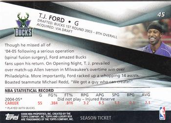 2005-06 Topps Luxury Box - Season Ticket #45 T.J. Ford Back