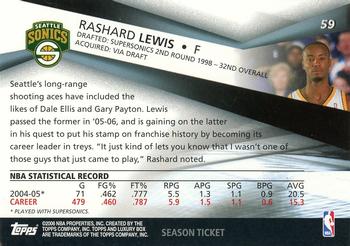 2005-06 Topps Luxury Box - Season Ticket #59 Rashard Lewis Back