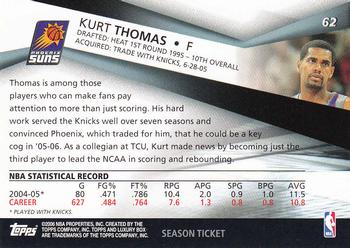 2005-06 Topps Luxury Box - Season Ticket #62 Kurt Thomas Back