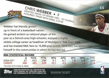 2005-06 Topps Luxury Box - Season Ticket #66 Chris Webber Back