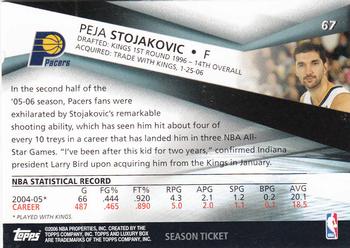 2005-06 Topps Luxury Box - Season Ticket #67 Peja Stojakovic Back