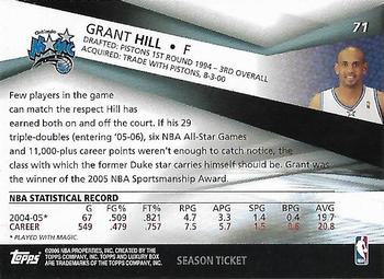 2005-06 Topps Luxury Box - Season Ticket #71 Grant Hill Back
