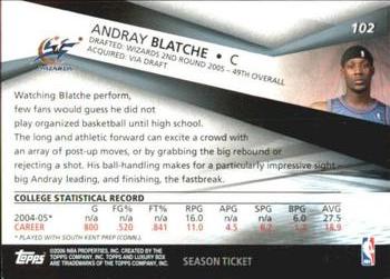 2005-06 Topps Luxury Box - Season Ticket #102 Andray Blatche Back