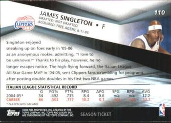 2005-06 Topps Luxury Box - Season Ticket #110 James Singleton Back