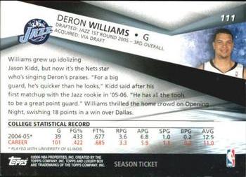 2005-06 Topps Luxury Box - Season Ticket #111 Deron Williams Back
