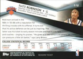 2005-06 Topps Luxury Box - Season Ticket #118 Nate Robinson Back