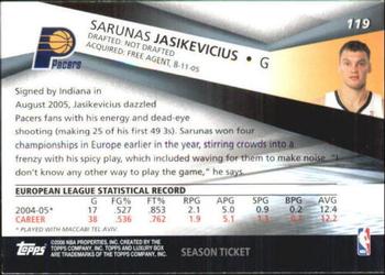 2005-06 Topps Luxury Box - Season Ticket #119 Sarunas Jasikevicius Back