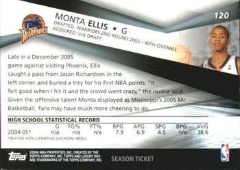 2005-06 Topps Luxury Box - Season Ticket #120 Monta Ellis Back