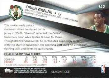 2005-06 Topps Luxury Box - Season Ticket #122 Orien Greene Back