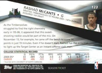 2005-06 Topps Luxury Box - Season Ticket #123 Rashad McCants Back