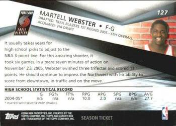 2005-06 Topps Luxury Box - Season Ticket #127 Martell Webster Back