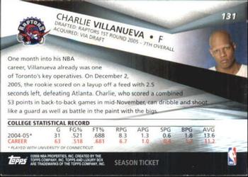 2005-06 Topps Luxury Box - Season Ticket #131 Charlie Villanueva Back