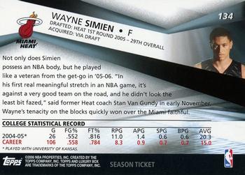 2005-06 Topps Luxury Box - Season Ticket #134 Wayne Simien Back