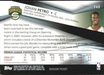 2005-06 Topps Luxury Box - Season Ticket #145 Johan Petro Back