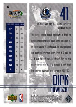2001-02 UD PlayMakers Limited #17 Dirk Nowitzki Back