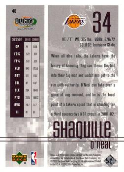 2001-02 UD PlayMakers Limited #40 Shaquille O'Neal Back