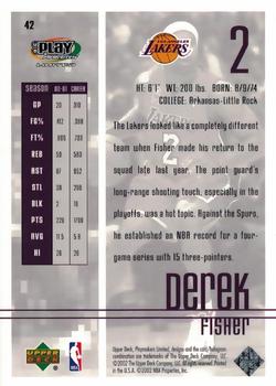 2001-02 UD PlayMakers Limited #42 Derek Fisher Back