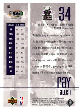 2001-02 UD PlayMakers Limited #52 Ray Allen Back