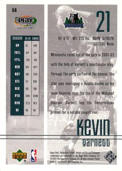 2001-02 UD PlayMakers Limited #56 Kevin Garnett Back