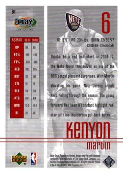 2001-02 UD PlayMakers Limited #61 Kenyon Martin Back