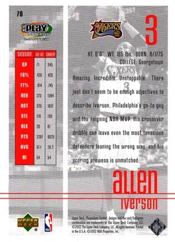 2001-02 UD PlayMakers Limited #70 Allen Iverson Back