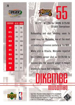 2001-02 UD PlayMakers Limited #71 Dikembe Mutombo Back