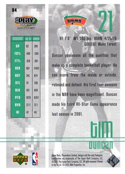 2001-02 UD PlayMakers Limited #84 Tim Duncan Back
