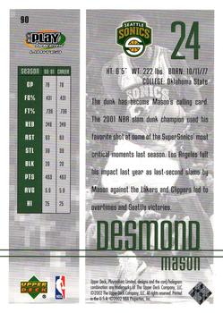 2001-02 UD PlayMakers Limited #90 Desmond Mason Back