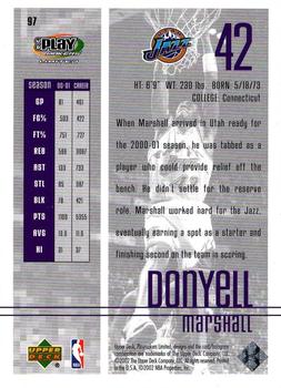 2001-02 UD PlayMakers Limited #97 Donyell Marshall Back